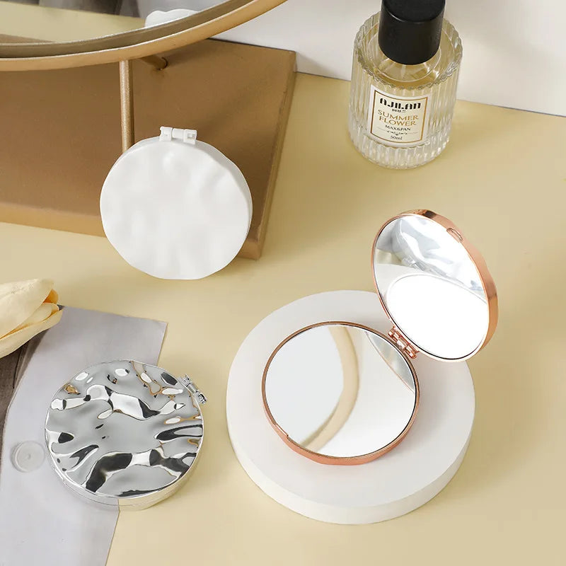 Mini Plating Makeup Mirror Rotundity Double-sided Compact Foldable