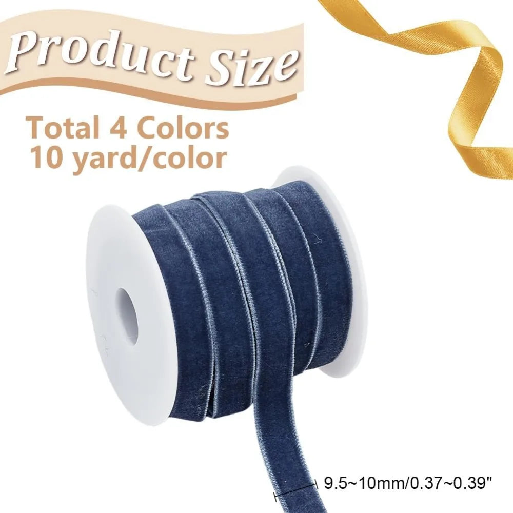 40 Yards Velvet Ribbon Set – 4 Colors 3/8 Inch with Spools