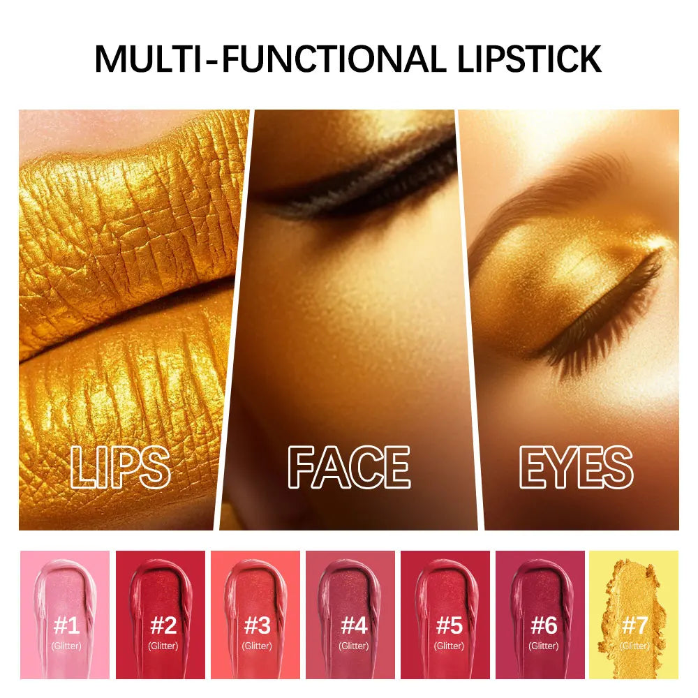 Shimmer Gold Metallic Glitter Lipstick – Long-Lasting Waterproof