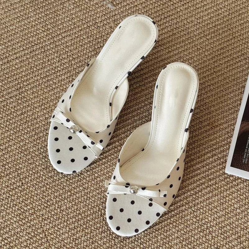 Women's Open Toe Thin Heel Mule Slides | Polka Dot Summer