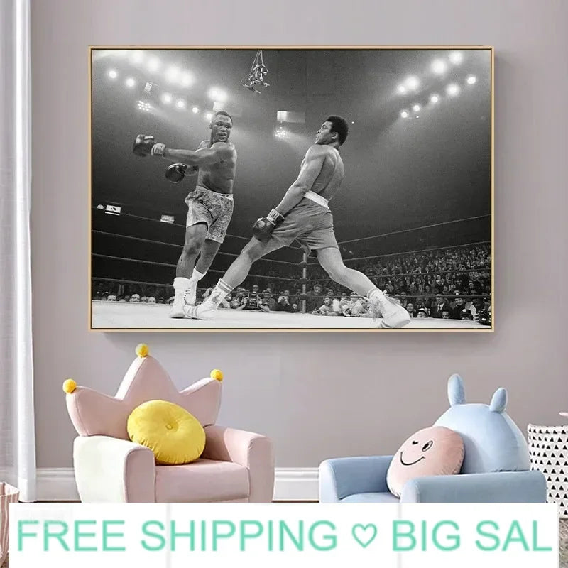Muhammad Ali Black & White Canvas Wall Art | Boxing Poster