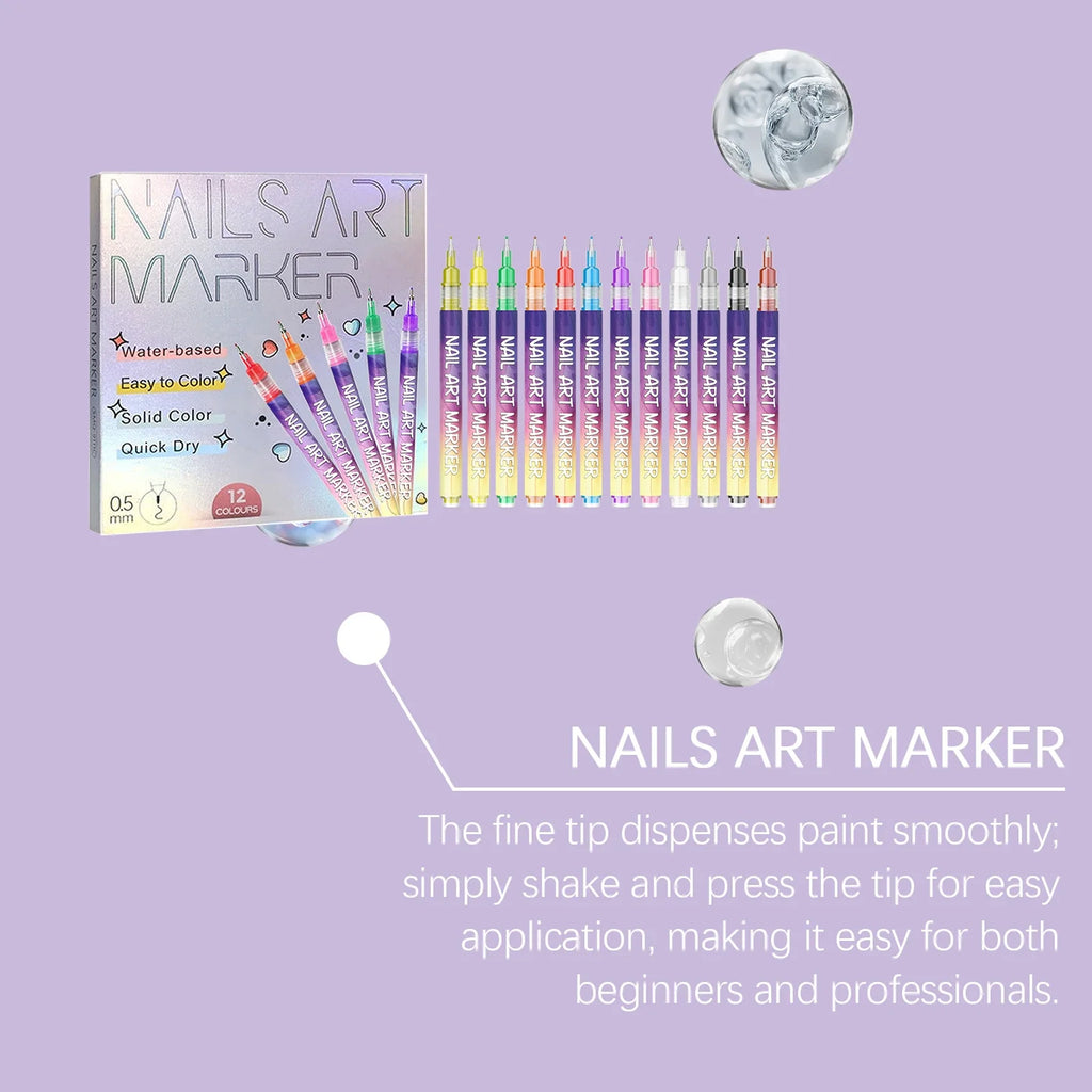 Nymixa DIY Nail Art Kit – 12-Grid Rhinestone & 12-Color Pens