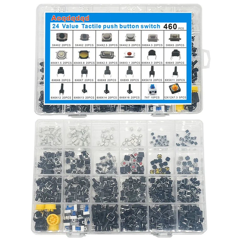 460-Piece SMD Tactile Push Button Switch Kit – 24 Values