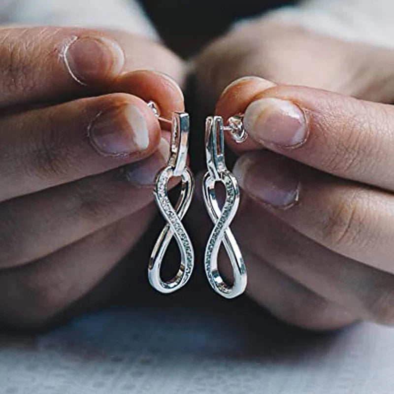 Huitan CZ Drop Earrings – Silver Geometric Women's Fashion