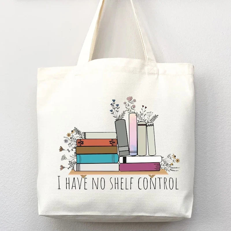 "I Have No Shelf Control" Funny Canvas Tote Bag | Book Lover Gift