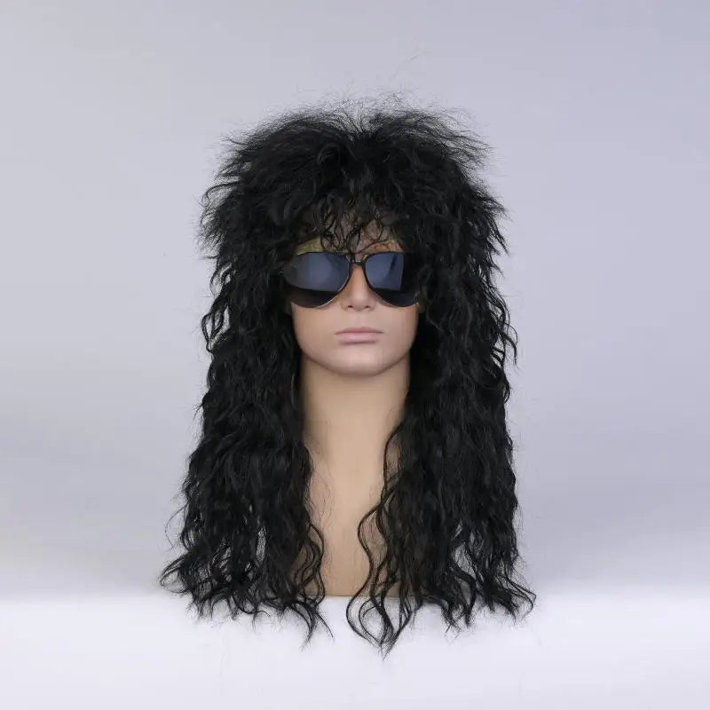 80s Rocker Mullet Wig – Long Curly Cosplay Wig for Men