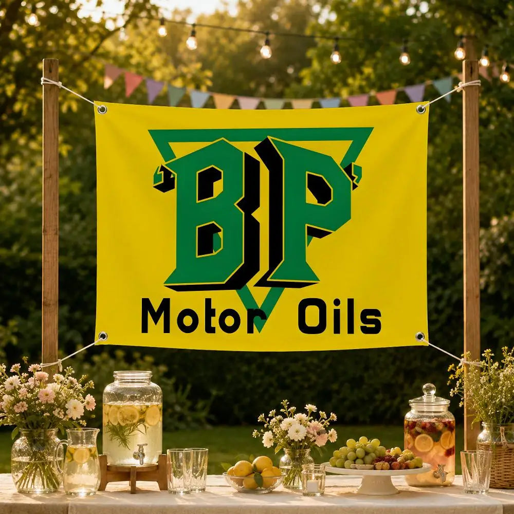 BP Motor Oil Flag Banner – Wall Hanging Automotive Décor