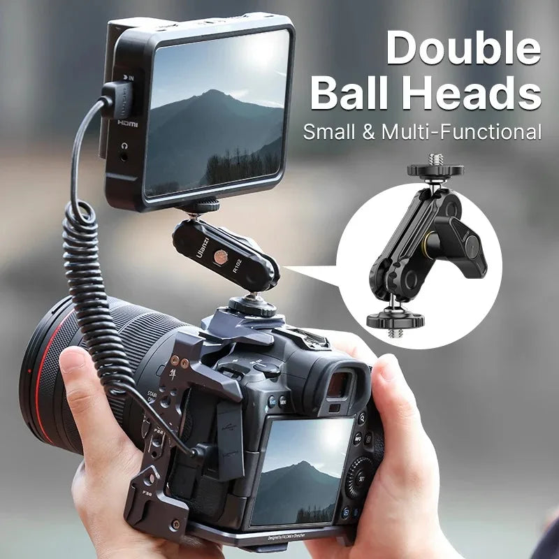 R102 Metal Magic Arm Double Ball Head 360° 1/4" Camera Mount