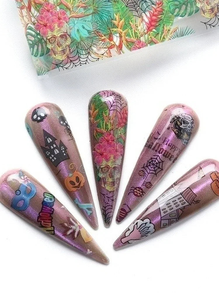 Holographic Nail Art Stickers – Christmas & Halloween 3D Decals