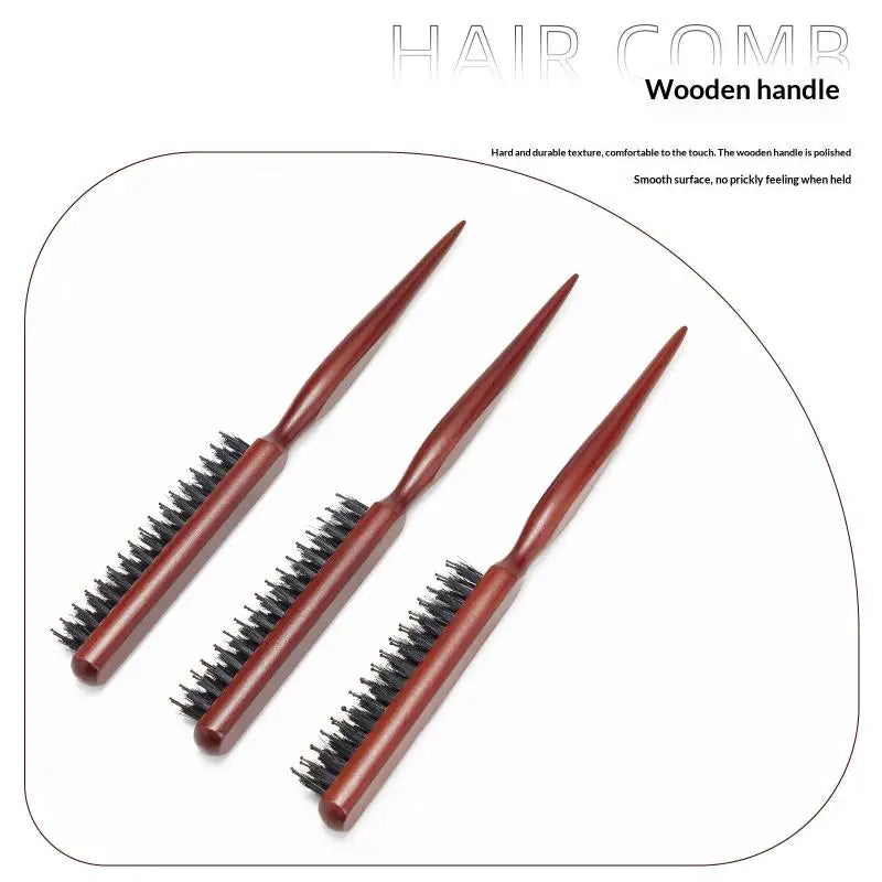 Wooden Handle 3-Row Boar Bristle Teasing Comb | Hair Styling