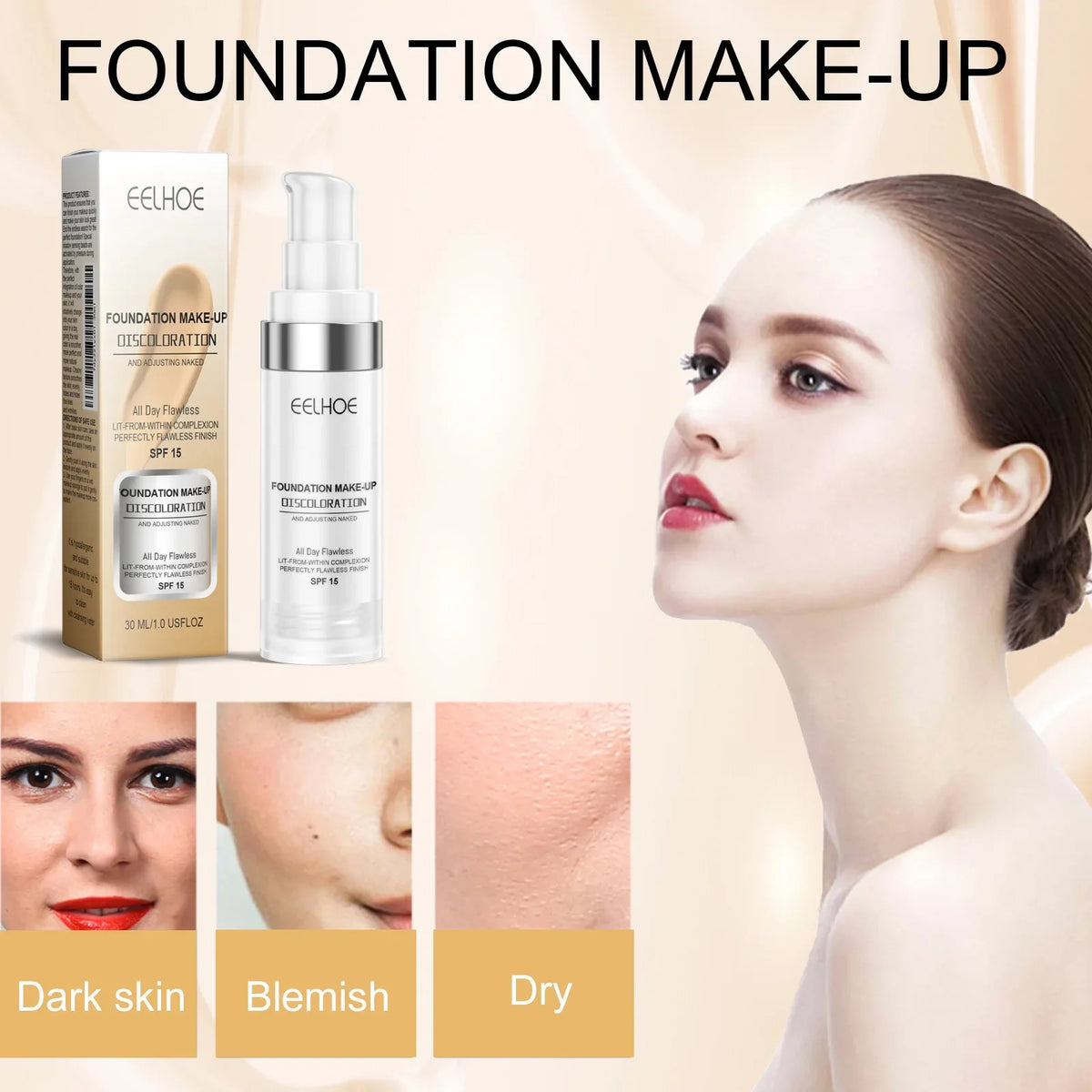 EELHOE Liquid Foundation – Full Coverage, Oil-Control & Hydrating