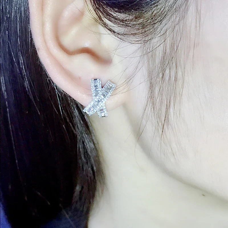 Huitan CZ X Cross Stud Earrings – Full Pave Cubic Zirconia