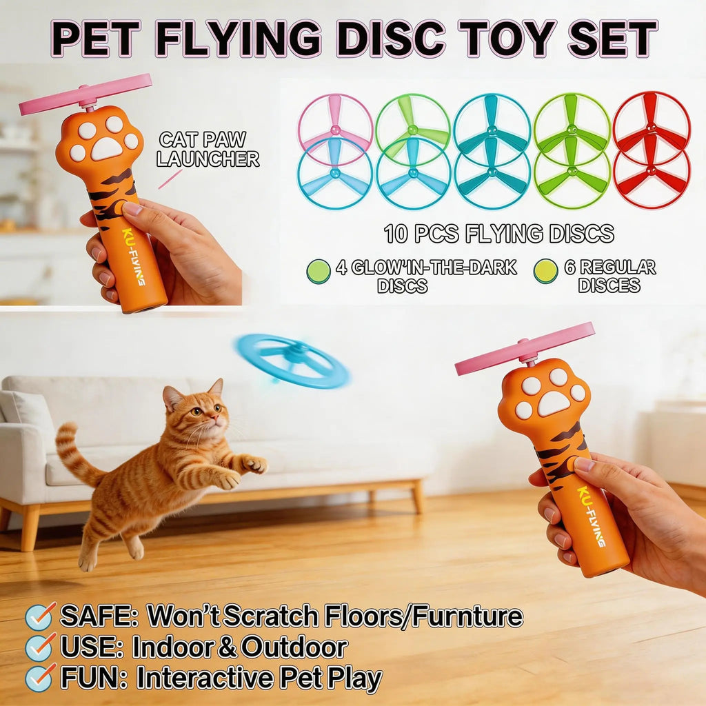 Rechargeable Cat Disc Launcher Toy – 10 Flying Discs