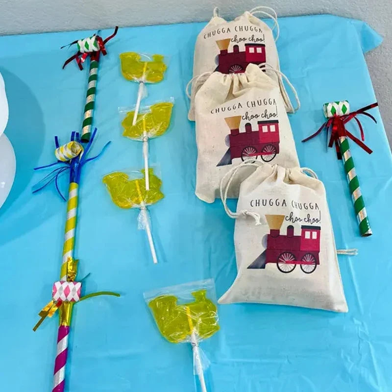 5-Pack Train Birthday Party Drawstring Bags | Kids Gift Bags