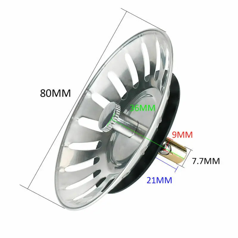 80mm Stainless Steel Sink Strainer & Drain Stopper – 2-in-1