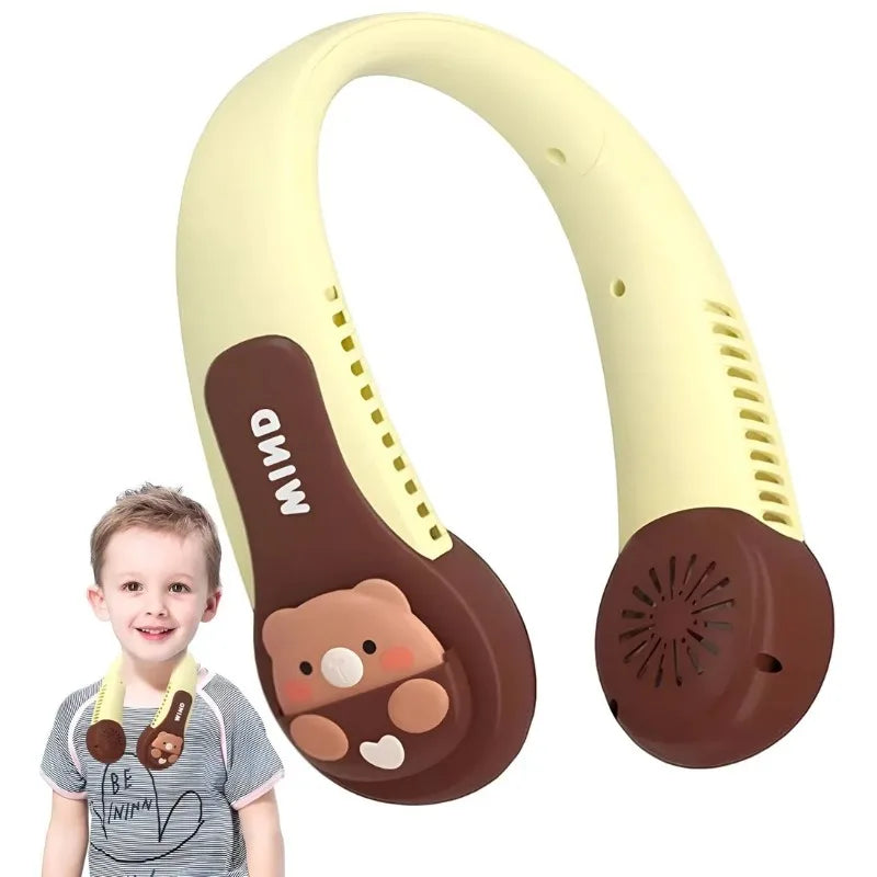 Kids Bladeless Neck Fan | Cartoon Animal, 3 Speeds, 1200mAh
