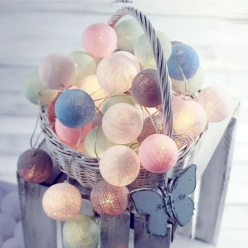 20 LED Cotton Ball String Lights – Fairy Garland Home & Garden