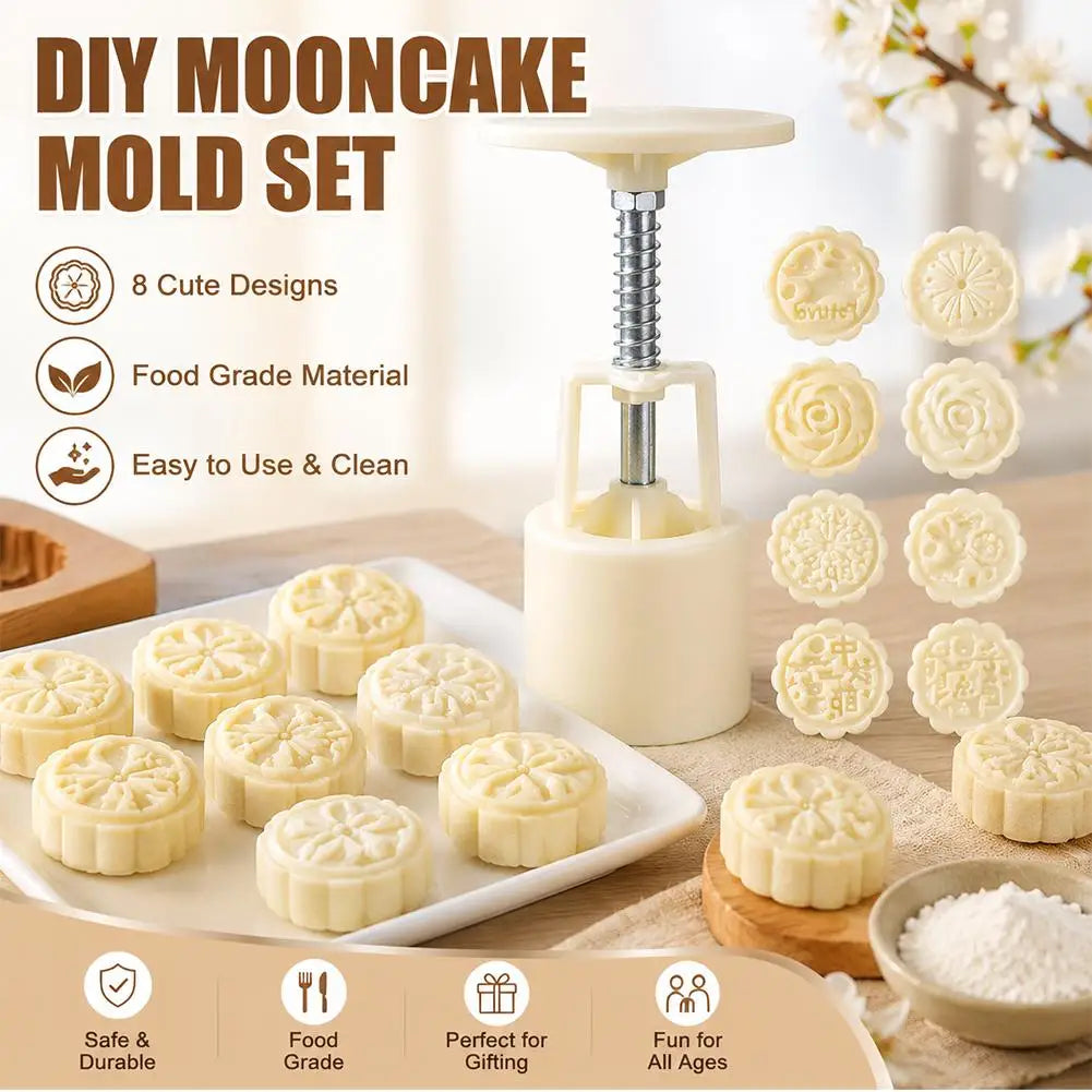 DIY Mooncake Mold Set – 8 Interchangeable Stamps Hand Press
