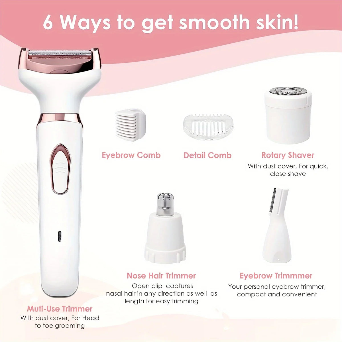 4-in-1 Electric Razor for Women – Portable Body Hair Trimmer