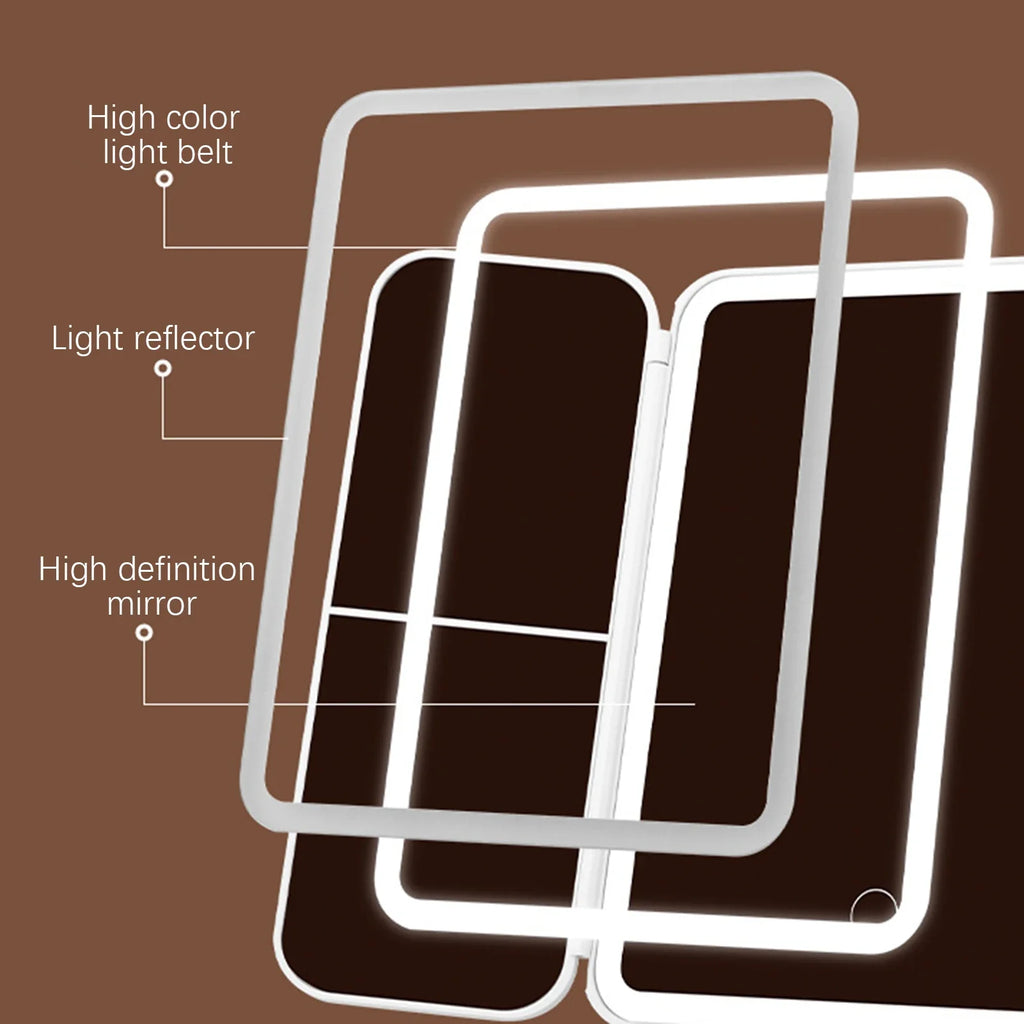 LED Tri-Fold Desktop Vanity Mirror | Touch Sensor Makeup Mirror