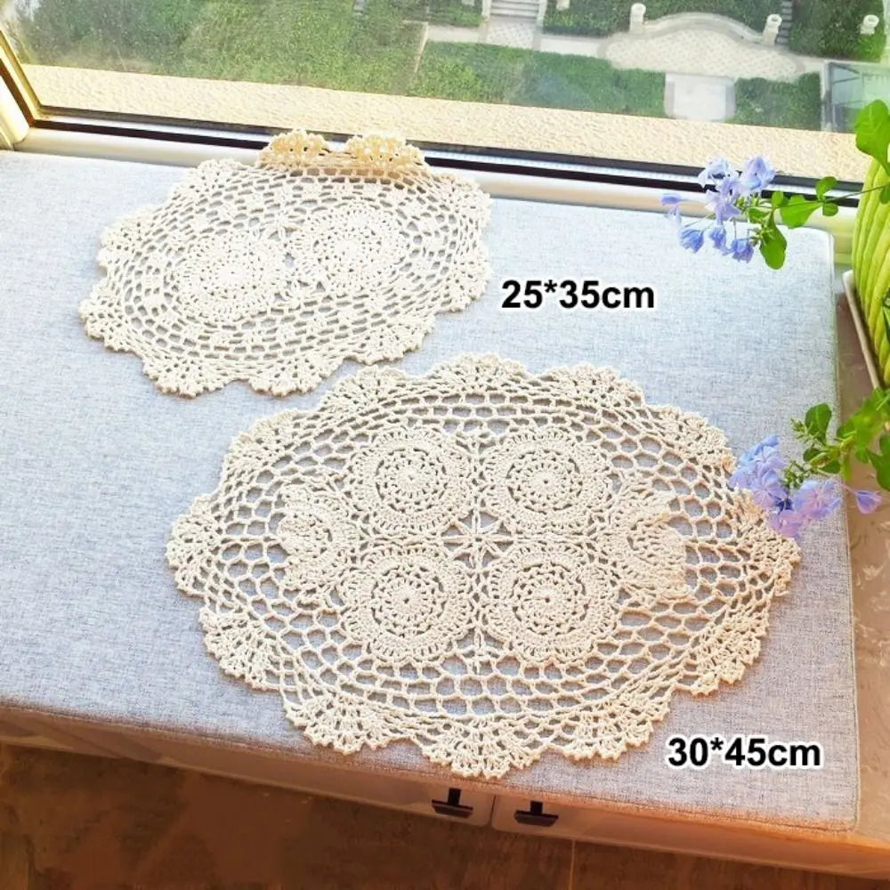 Vintage Crocheted Doilies Shabby Chic Handmade Crochet Placemet Oval
