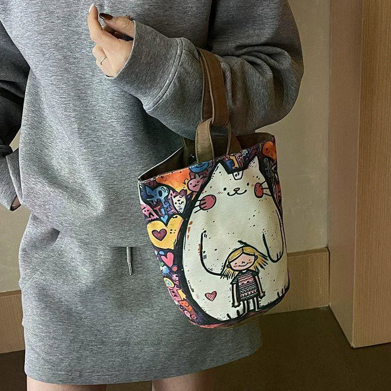 JETTING Canvas Bucket Bag – Cute Women's Casual Handbag