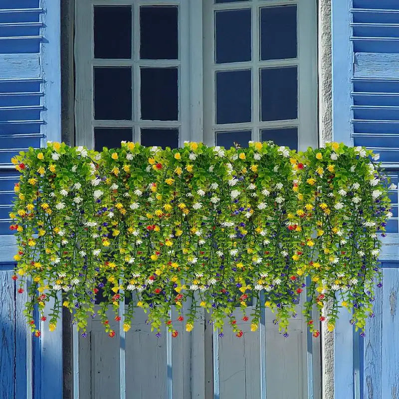 Artificial Plant Hanging Flowers Eucalyptus Leaves Wall Home Garden