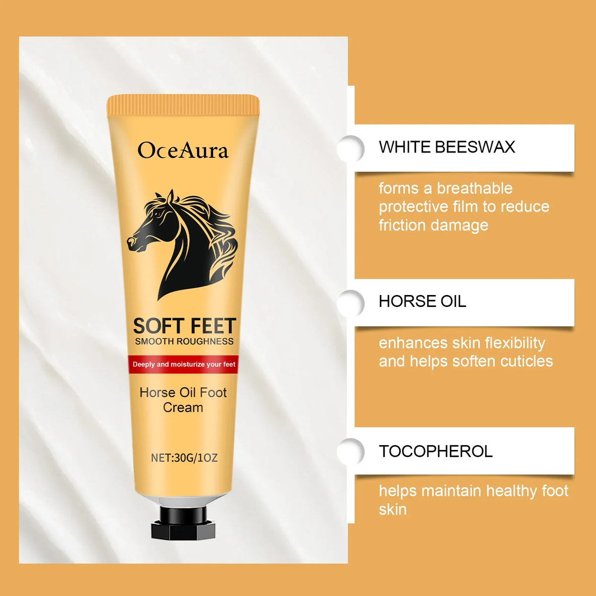 OceAura Horse Oil Foot Cream – Heel Repair & Callus Softener