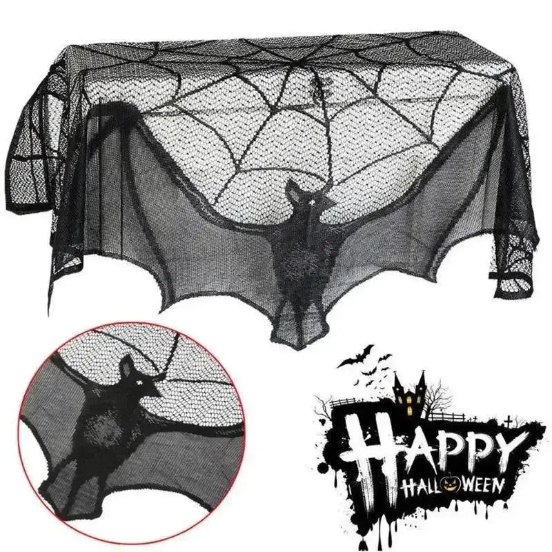 Gothic Bat Lace Curtain – Halloween Cobweb Tablecloth & Runner