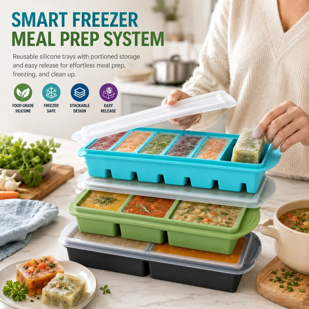 3-Pack Silicone Freezer Trays with Lids – 1 Cup Soup Molds