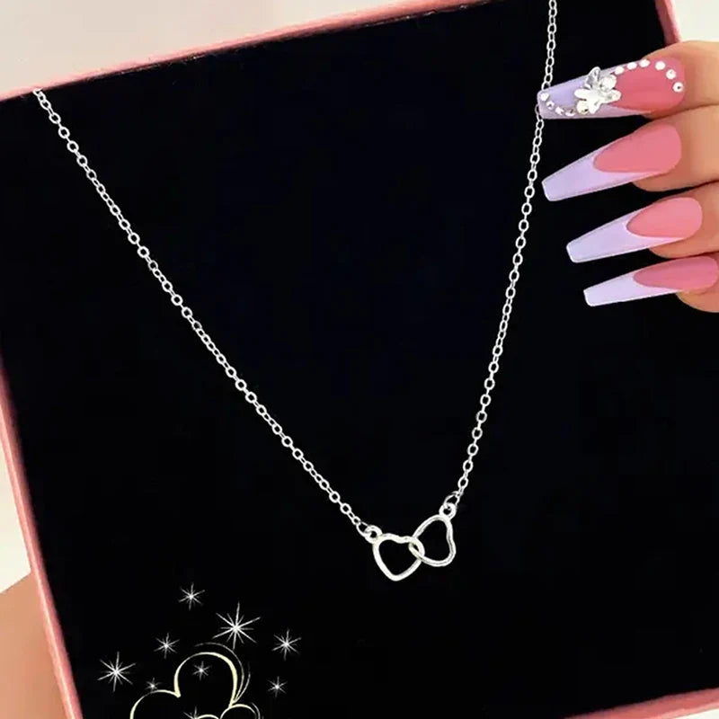 Huitan Double Heart Pendant Necklace – Women's Fashion Jewelry