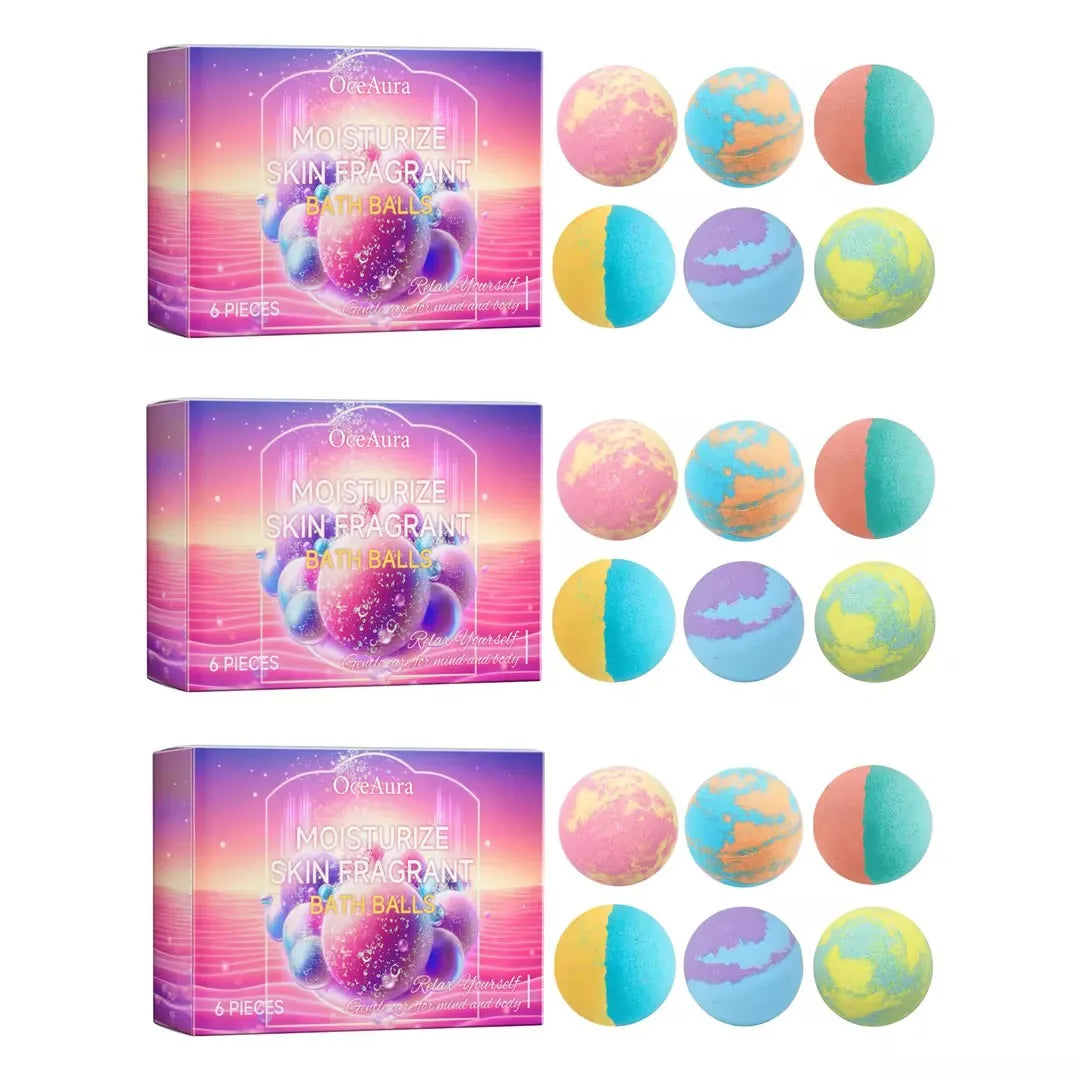 OceAura 6-Piece Colorful Bath Bomb Set – Moisturizing Spa Gift