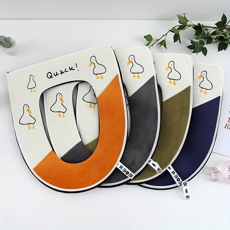 Cute Embroidery Toilet Seat Cover Zipper Soft Warmer Washable Mat Pad