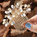 Pearl Bridal Hair Comb – Gold Leaf Wedding Headpiece
