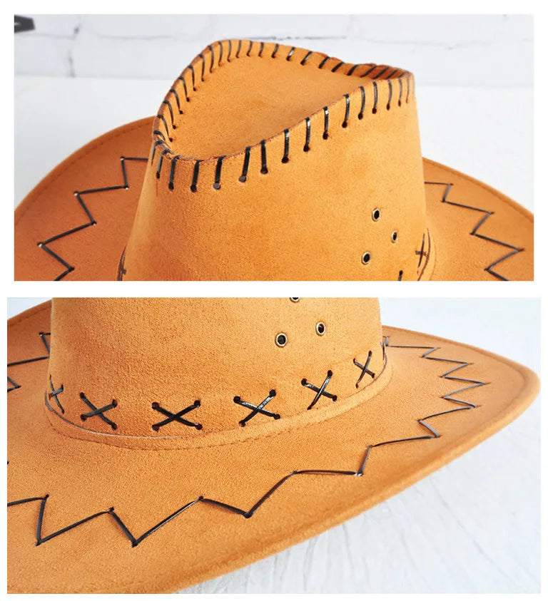 Wide Brim Western Cowboy Hat – Unisex Faux Suede Sun Hat