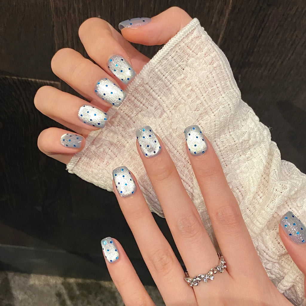 Cat Eye Press On Nails Glitter Dot Short False Nails 10pcs