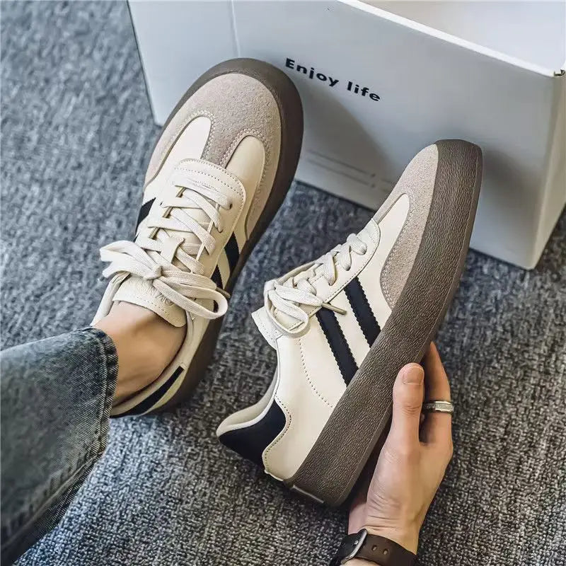 Men's Casual Lace-Up Sneakers – Breathable Leather Walking Shoe