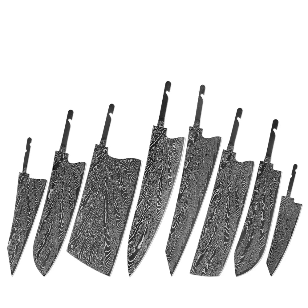 Damascus Steel Knife Blank Set 1–8 PCS | DIY Kitchen Blade