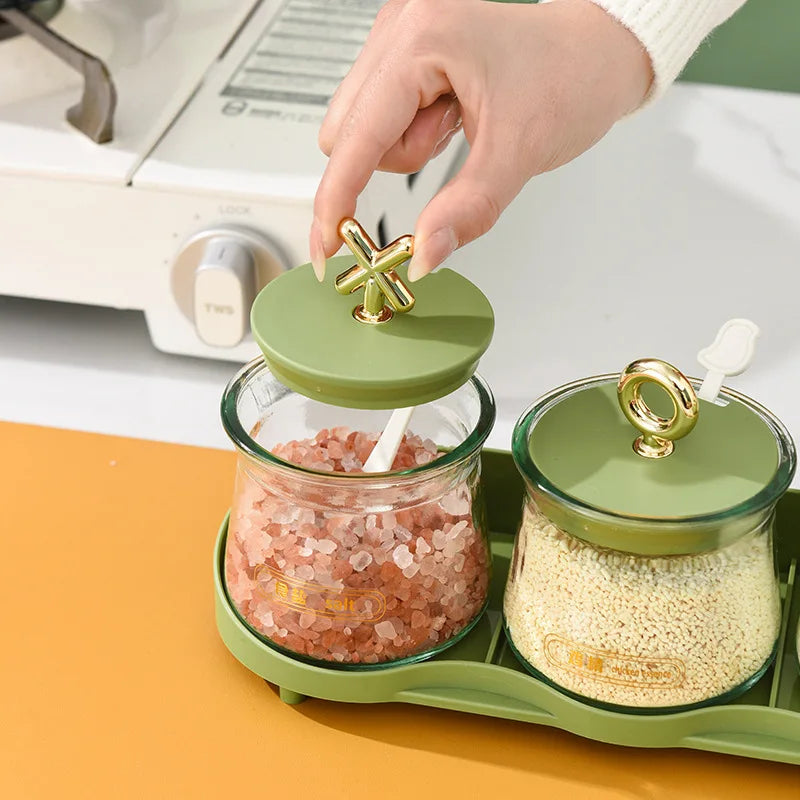 Seasoning Rack & Spice Jar Set | Dustproof Kitchen Storage