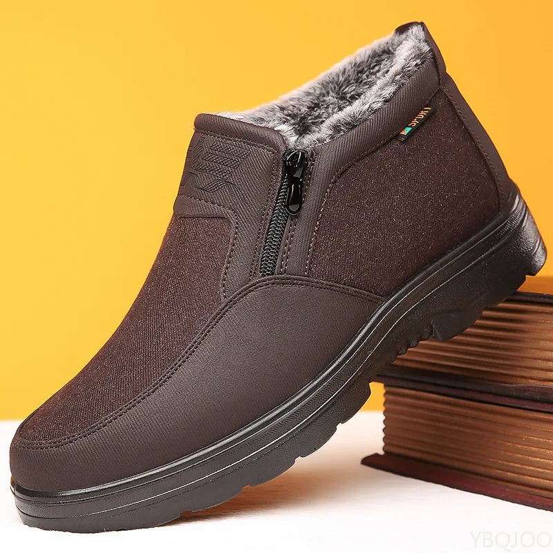 Men's Winter Plush Slip-On Ankle Boots | Warm Cotton Shoes