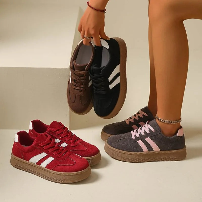 Women's Suede Platform Sneakers – Non-Slip Lace-Up Casual Shoes