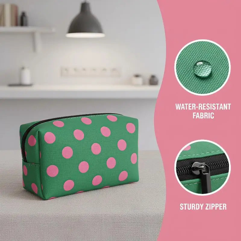 Polka Dot Waterproof Makeup Bag | Travel Toiletry Organizer