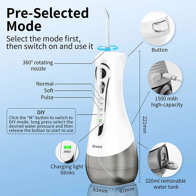 Portable Water Flosser 300ml USB Rechargeable Oral Irrigator
