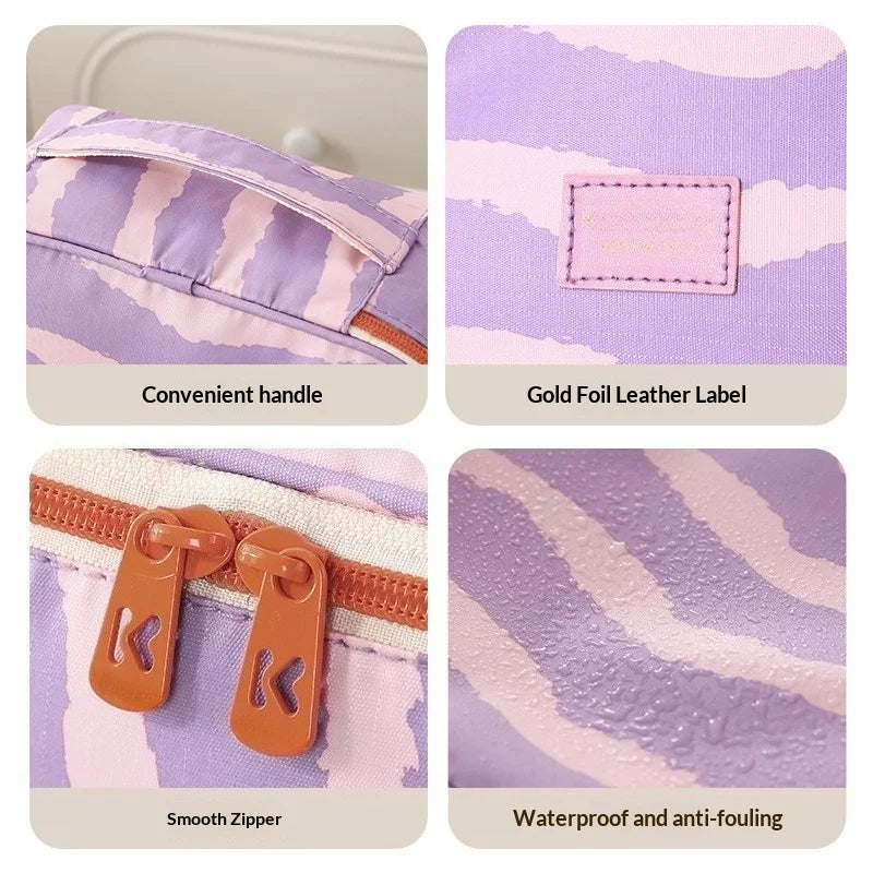 Striped Travel Storage Bag Bathroom Cosmetics Dry Wet Separation Wash
