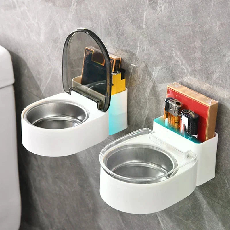 Wall-Mount No-Drill Stainless Steel Bathroom Ashtray Box