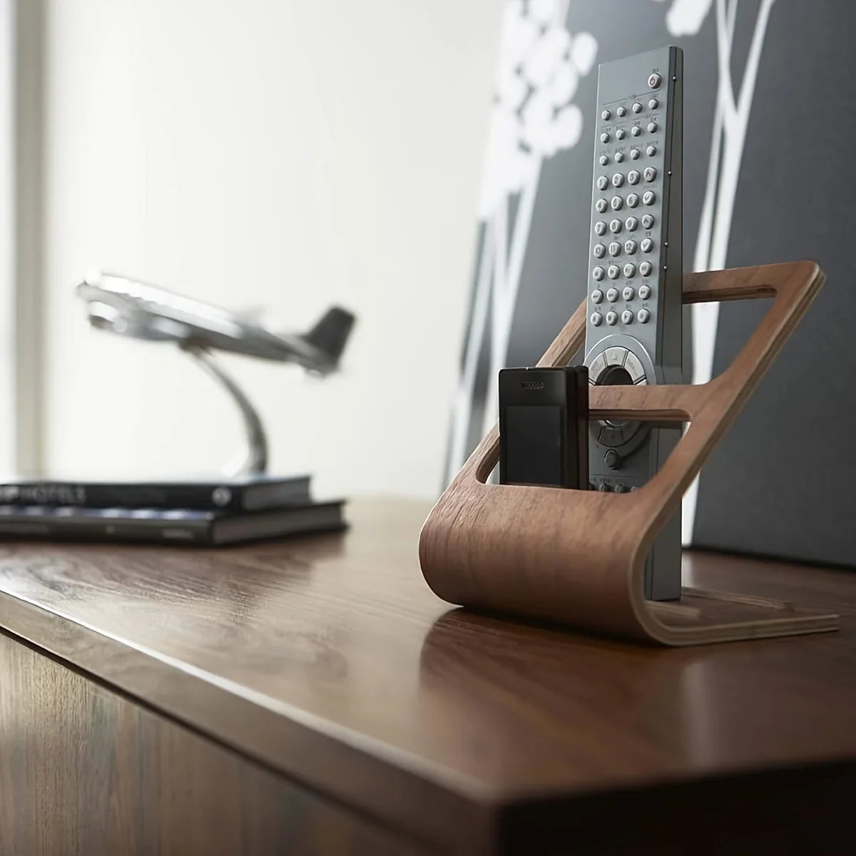 Home Remote Holder Wooden Control No Assembly Caddy 2-Slot Media