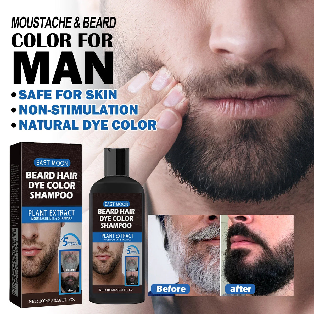 East Moon Herbal Black Hair & Beard Dye Shampoo for Men 100ml