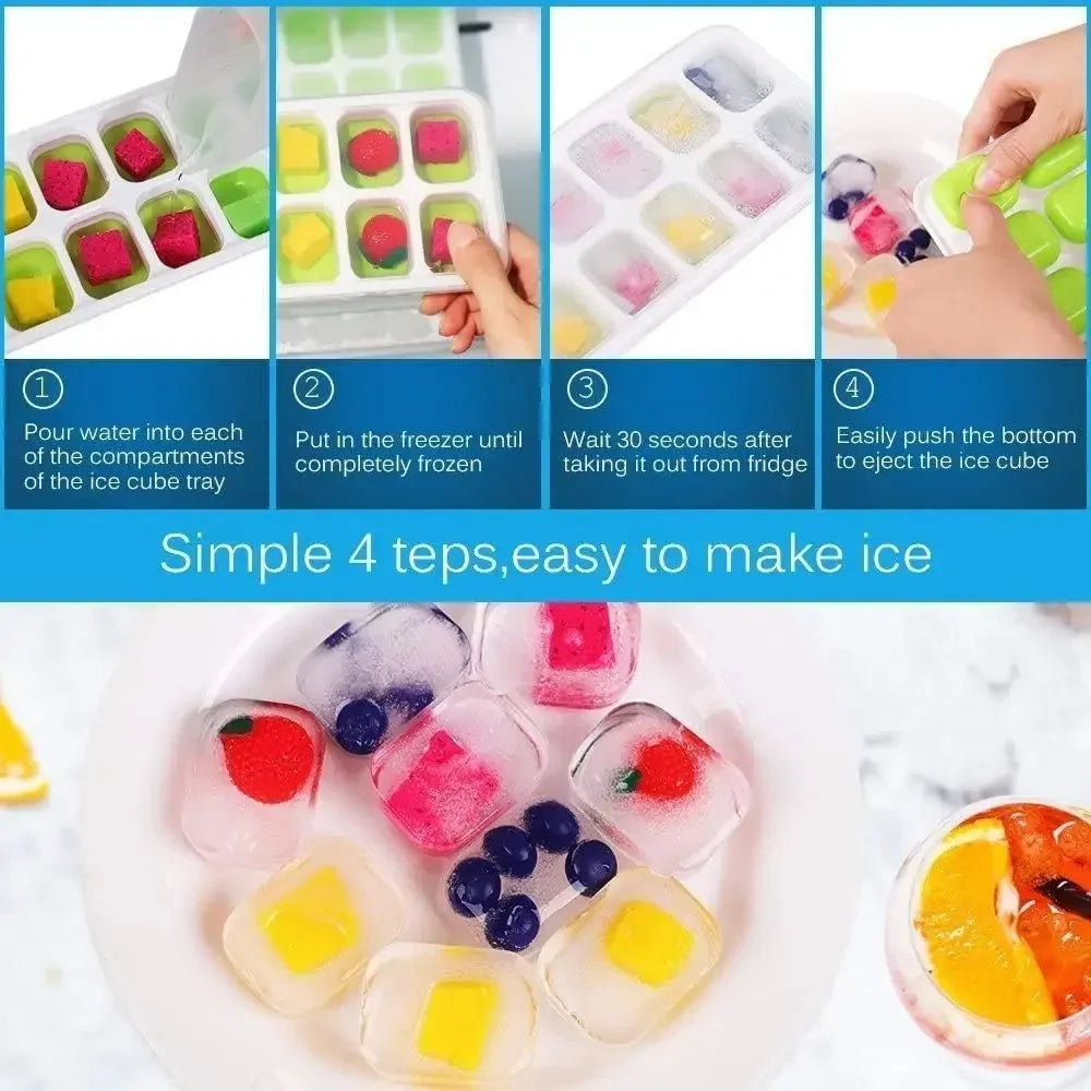 14-Grid Silicone Ice Cube Tray with Lid – Reusable Mold