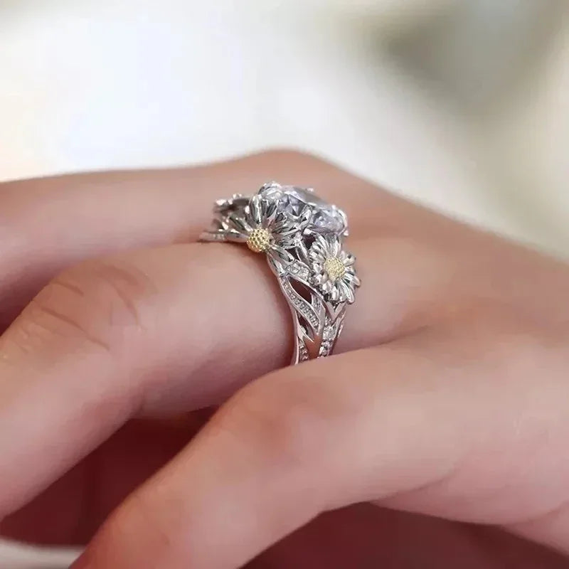 Huitan Sunflower Ring Women – Cubic Zirconia Brass Fashion Band