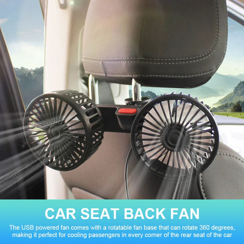 Car Fan 360 3-speed Seat Back Cooling USB Charge Dual Head Adjustable